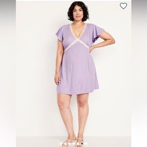 Fit and Flare Lace trim crepe mini dress